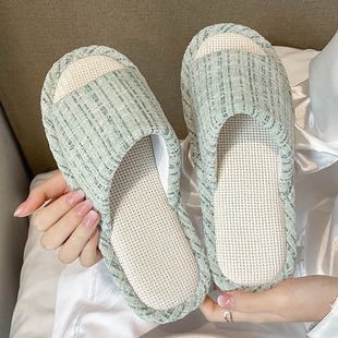 日本MUI 亚麻拖鞋女四季居家室内地板棉麻布防滑家居凉拖夏家用