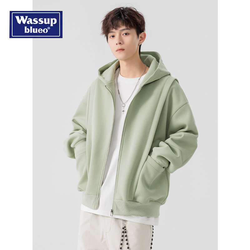 WASSUP重磅连帽休闲卫衣男款春秋季美式宽松情侣高街潮牌开衫外套