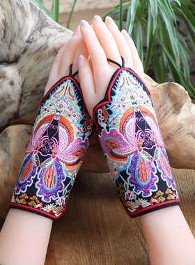 苗翎|云南民族风布艺绣花护腕三角手套刺绣手套民族饰品布艺饰品