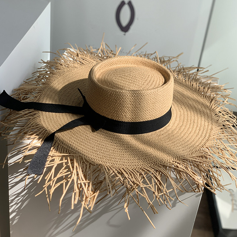 夏天海边度假网红草帽沙滩帽女超大帽檐拉菲草毛边ins遮阳帽子潮