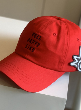 潮男女款简约字母鸭舌帽软顶棉布棒球帽情侣街头帽休闲遮阳帽红色