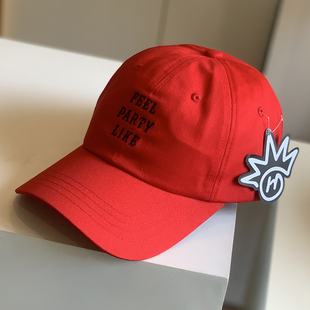 潮男女款简约字母鸭舌帽软顶棉布棒球帽情侣街头帽休闲遮阳帽红色