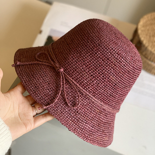 草帽拉菲草帽子女夏韩版 沙滩防紫外线遮阳帽可折叠盆帽渔夫帽逛街