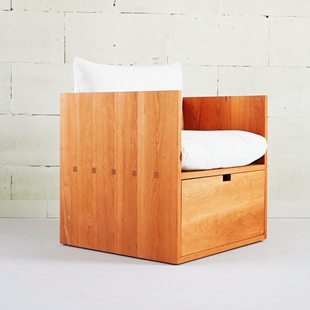 实木樱桃木创意单人布艺沙发沙发椅客厅单椅 空间 本枝记年 单元