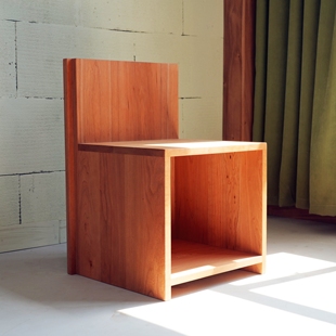 本枝记年 樱桃木实木樱桃木餐椅方凳靠背复古设计感椅子 方块椅