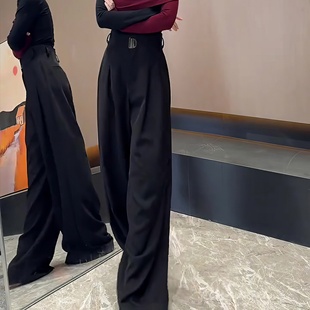 流行时尚黑色宽松阔腿长裤女高级感百搭遮跨欧货休闲裤子冬季新款