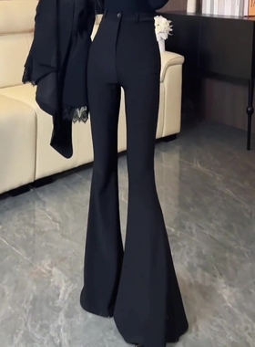 女秋冬加绒加厚大喇叭裤黑色西装裤子高腰修身显瘦垂感休闲拖地裤
