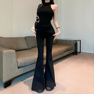 加绒加厚大喇叭裤 显瘦垂感休闲拖地裤 黑色高腰修身 裤 西装 秋冬新款