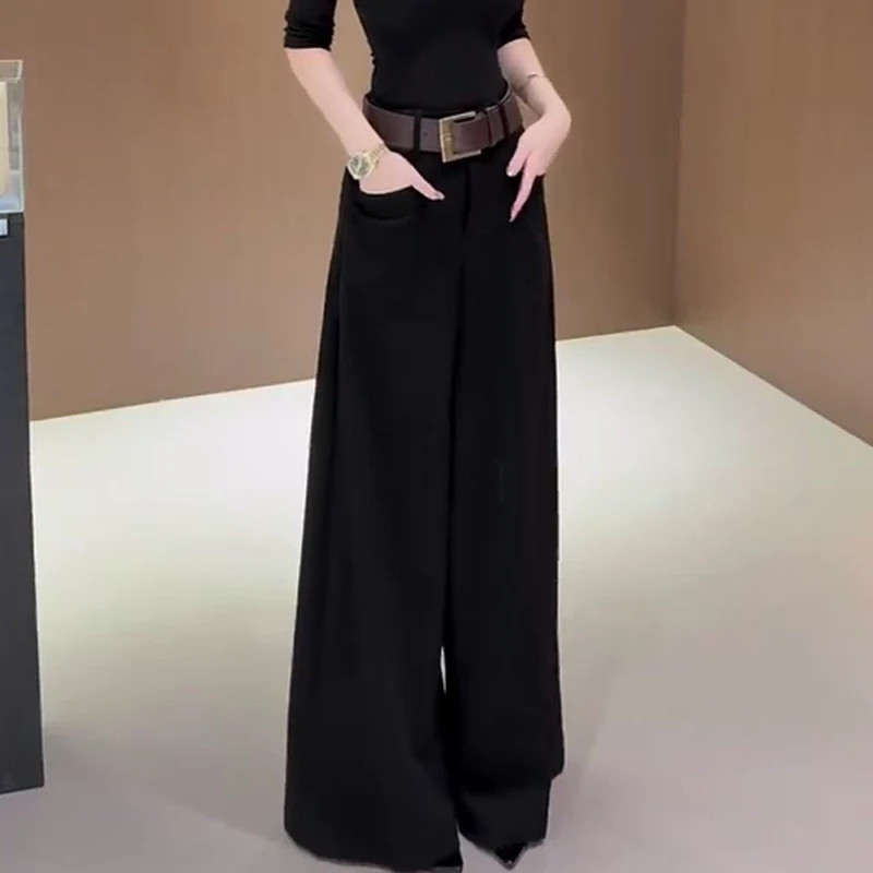 黑色垂感阔腿裤女2026年秋季新款时尚文艺简约洋气直筒裤拖地长裤