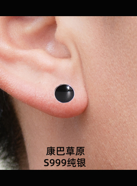 宙斯S999纯银黑色简约小众耳钉