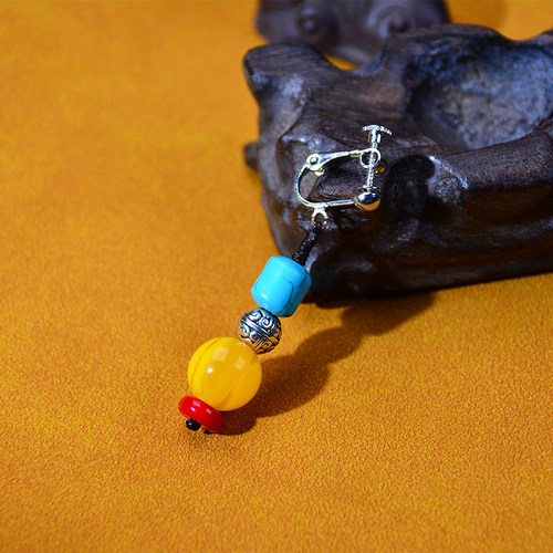 单边耳饰防蜜蜡松石藏式耳环黄