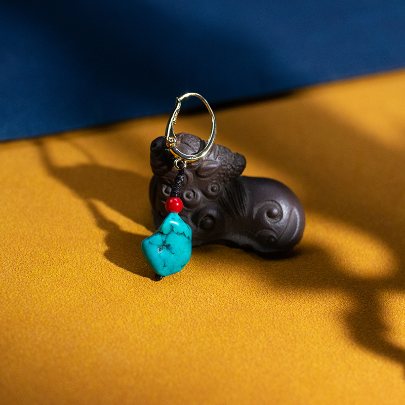 单边耳环尼泊尔藏式耳钉丁真藏族绿松石耳饰复古个性耳扣复古耳环