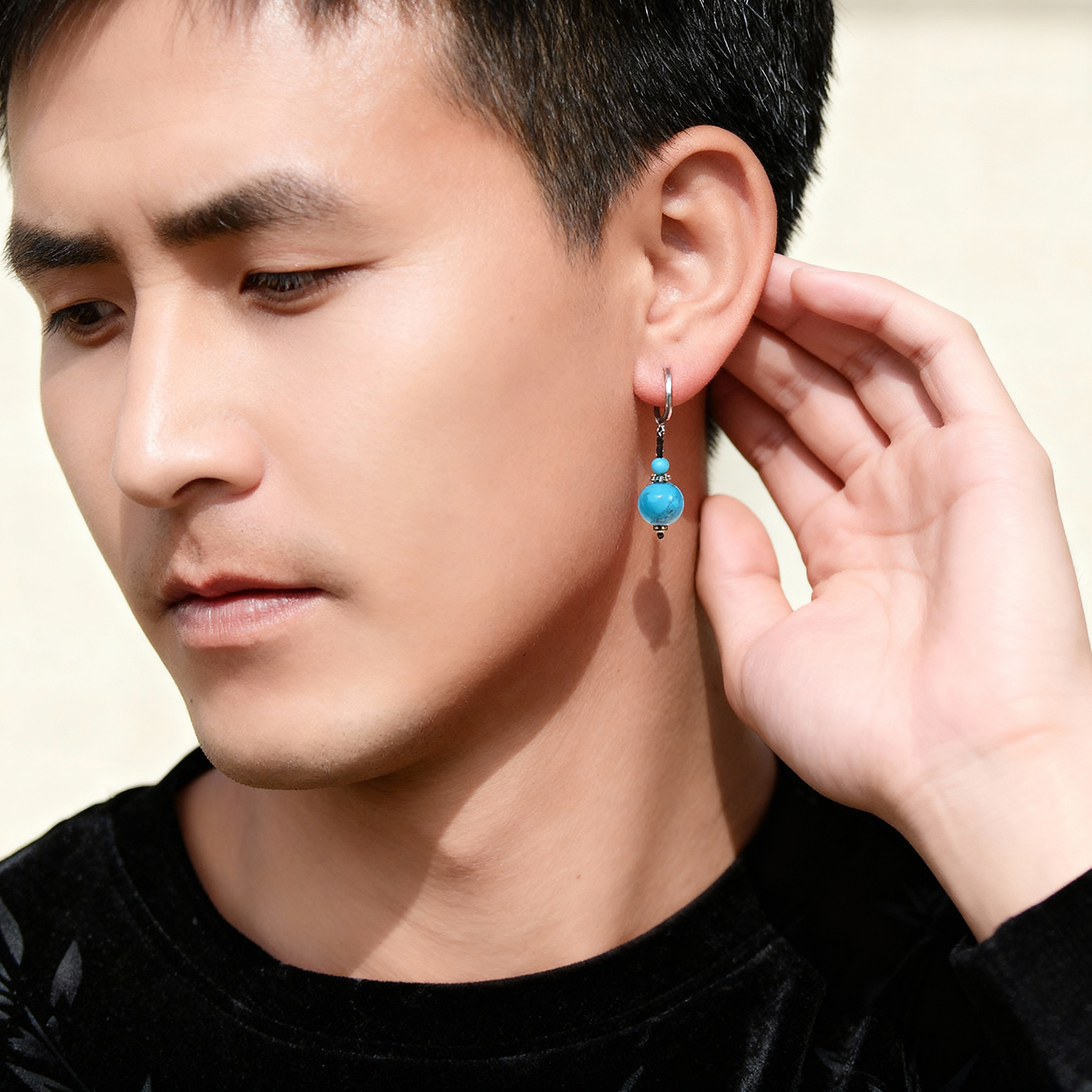 康巴草原首饰耳环男藏式耳坠耳钉女湖蓝色个性藏族耳饰新疆藏旅游