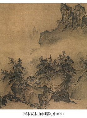 南宋夏圭山市晴岚图古代山水画卷轴国画字画名画复制品仿古画挂画