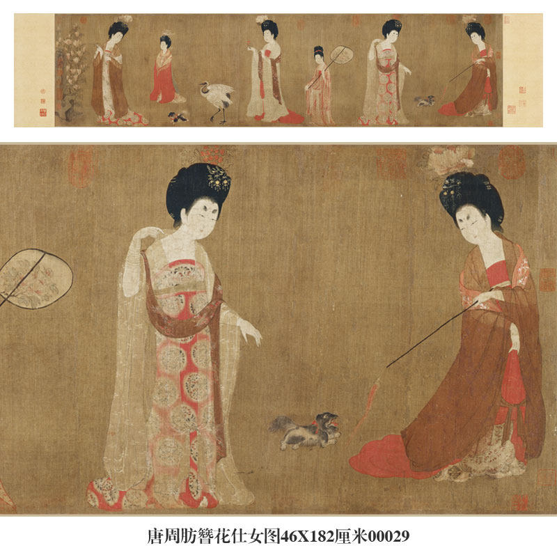 唐周肪簪花仕女图人物画文人国画书画字画名画复制仿古画挂画