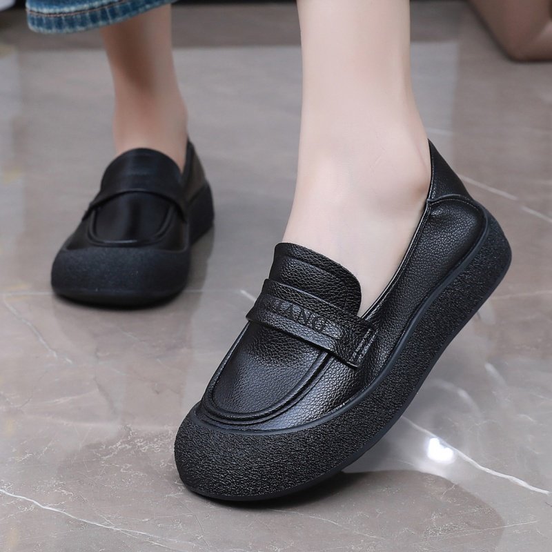 秋季新款一脚蹬皮鞋软底妈妈鞋豆豆鞋舒适平底防滑女鞋黑色工作鞋,女鞋,深口单鞋,淘宝优惠券,粉丝福利购,淘宝优惠卷