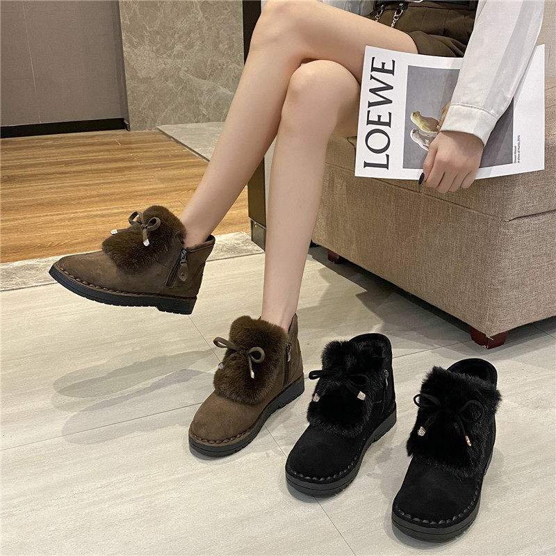 毛毛鞋雪地靴女冬季新款侧拉链棉鞋软底短靴保暖防滑加厚加绒百搭