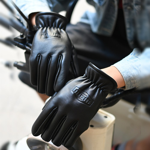 复古头层牛皮摩托机车骑行真皮手套男女印字触屏户外工装耐磨四季