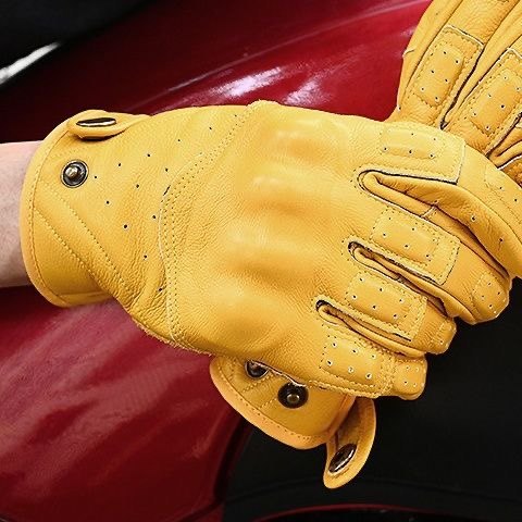 牛皮摩托车复古手套机车哈雷骑行防摔防滑透气全指触屏四季情侣款