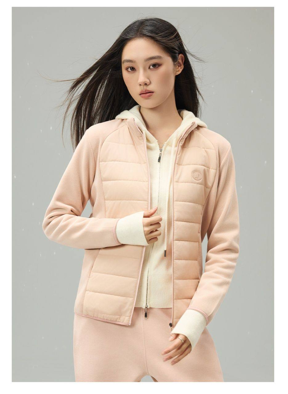 多芬女士气绒衣立领100%羊毛拼接小蛮腰秋冬轻薄修身保暖棉服外套