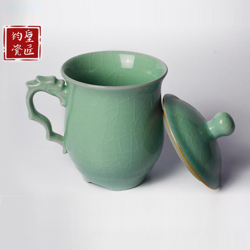 钧瓷泡茶杯子河南禹州神垕古镇礼盒装办公室带盖带把上河杯汝窑杯