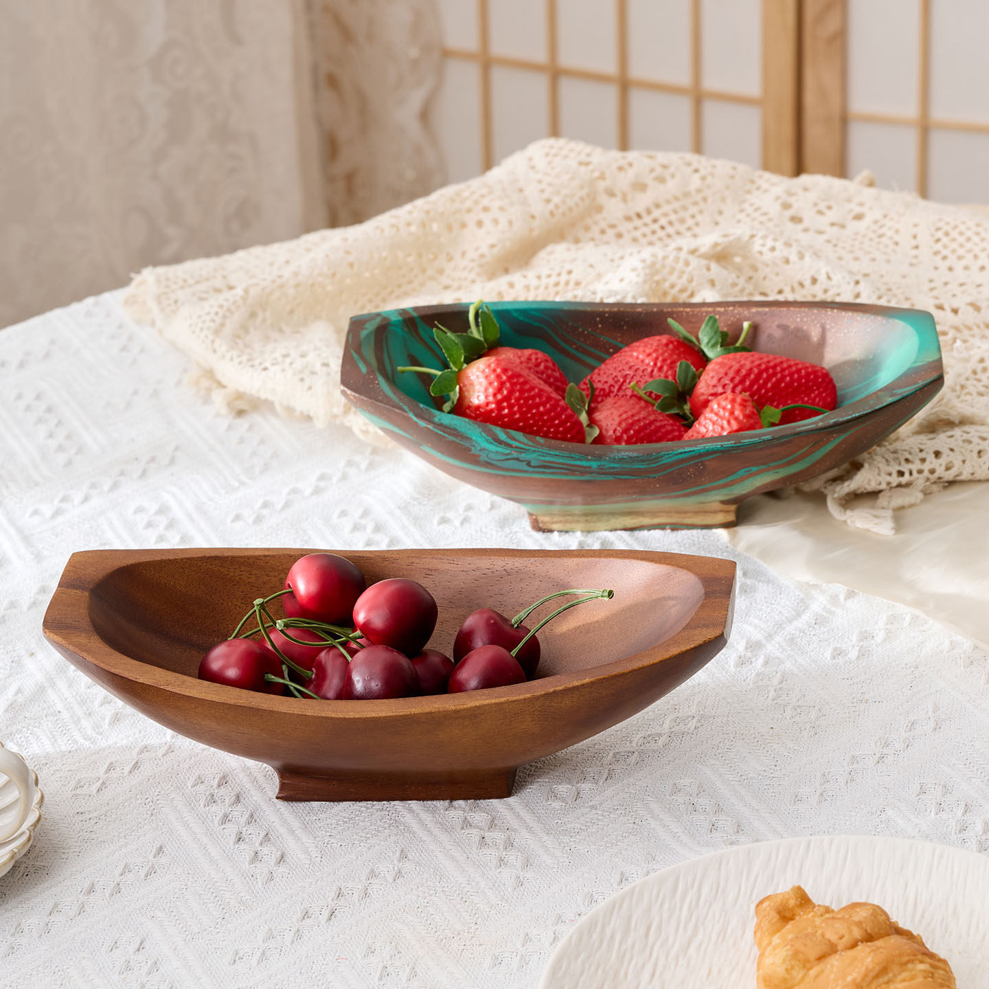 创意船型木质高脚果盘干果盘客厅家用茶几水果盘点心盘田园风餐具