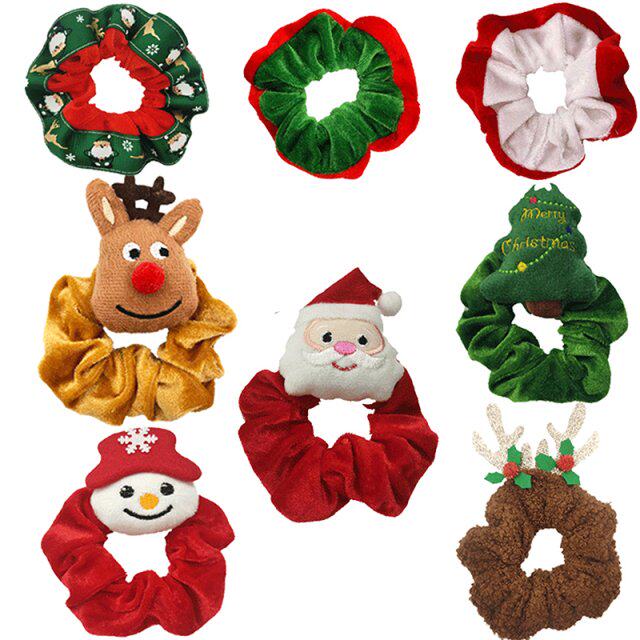 christmas scrunchie elastic hair bands elk  headband ponytai