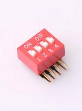 DT-04HT 拨码开关 2.54mm间距 4位 琴键式 90度弯插侧拨凸柄 红色