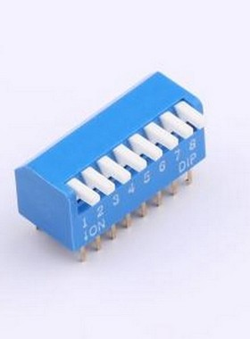DL-08LT 拨码开关 2.54mm间距 8位 琴键式 直插侧拨长柄 蓝色 拨