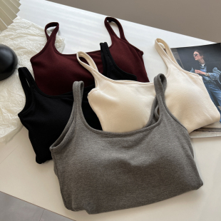 百搭带胸垫弹力一字领吊带背心女修身 显瘦内搭打底裹胸无钢圈内衣