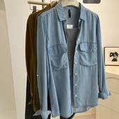 新款 衬衣2023秋季 女宽松慵懒显瘦垂坠感长袖 复古百搭天丝牛仔衬衫