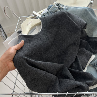 长袖韩版中性风薄绒假两件女t恤