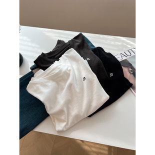 秋季 韩版 显瘦内搭打底衫 T恤女修身 潮 卡通刺绣圆领竹节弹力棉长袖