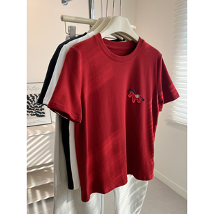 小马刺绣圆领短袖 新款 t恤女修身 春季 学生减龄 厚实内搭打底衫 韩版