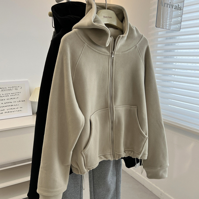 加绒宽松慵懒韩版基础拉链卫衣女
