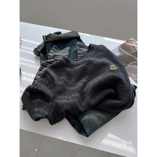 韩版时髦bf中性风假两件圆领长袖T恤女宽松加厚打底衫上衣春季潮