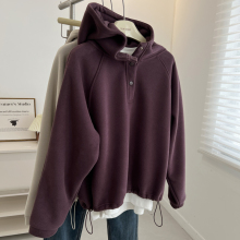 韩版bf中性风纯色连帽套头卫衣女加绒加厚宽松慵懒帽衫秋冬季学生