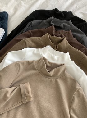 韩版温柔chic德绒半高领打底衫女修身显瘦加厚保暖内搭长袖T恤潮