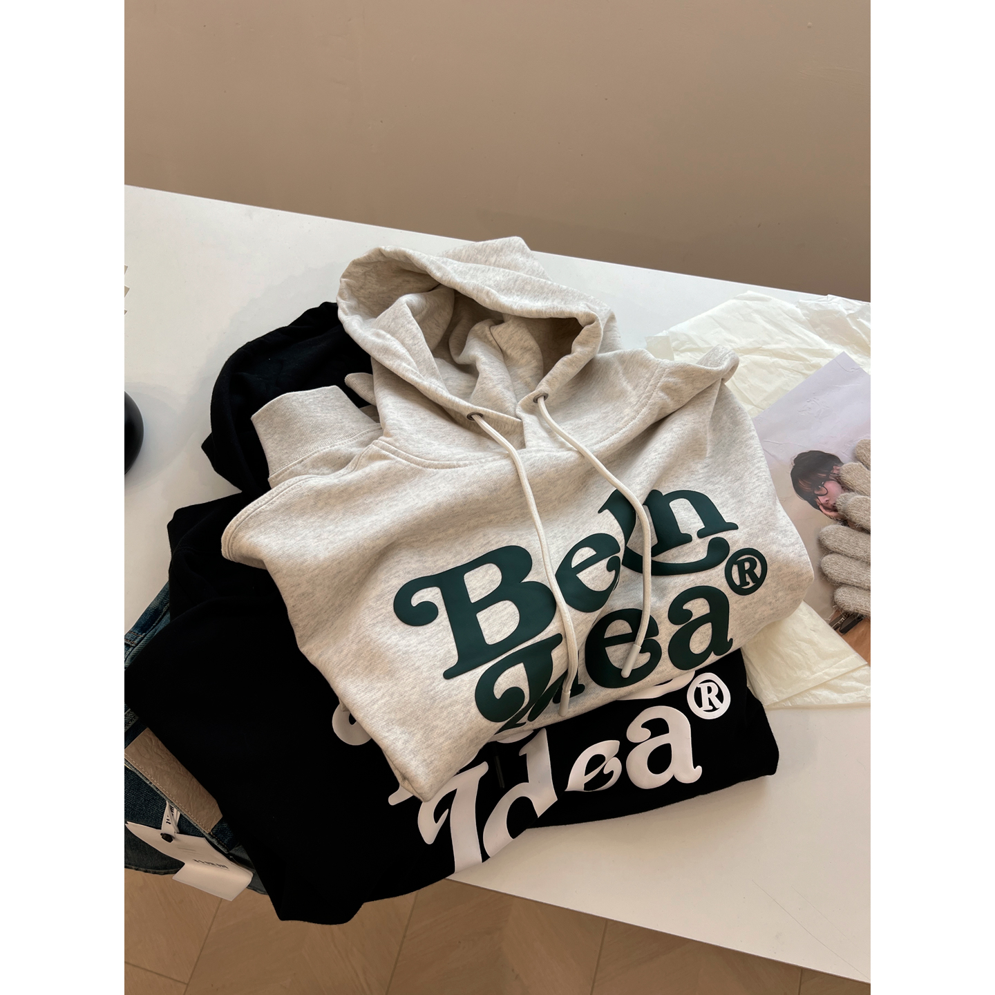 韩版毛圈字母连帽套头卫衣女宽松