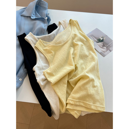 百搭纯色微透圆领背心女修身显瘦