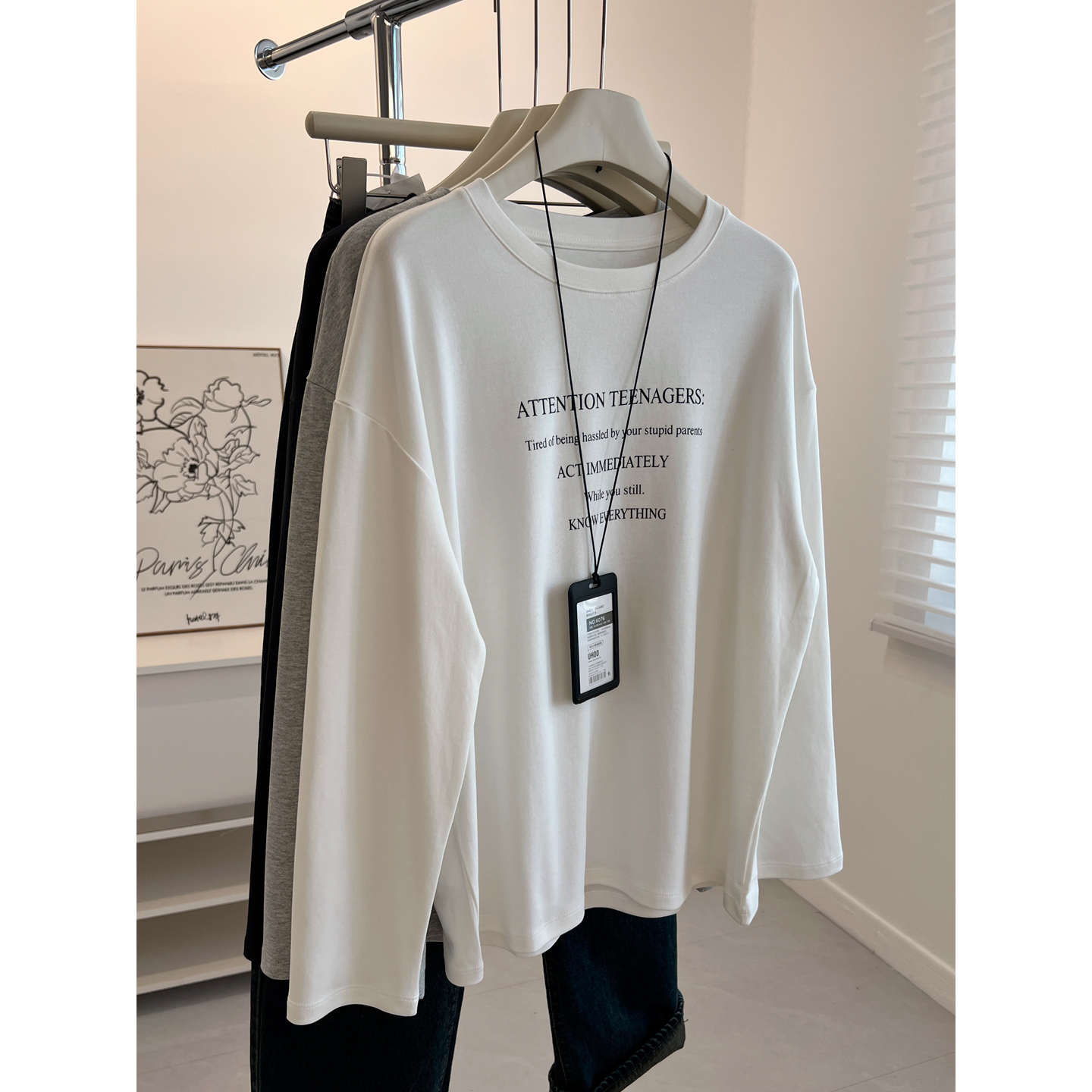 洋气小字母印花圆领长袖T恤女秋