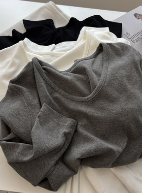 韩版chic时髦洋气纯色长袖T恤女修身显瘦弹力内搭打底衫上衣秋季