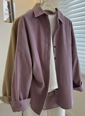 韩版少女风时髦chic减龄灯芯绒衬衫女宽松复古2024秋冬新款衬衣潮