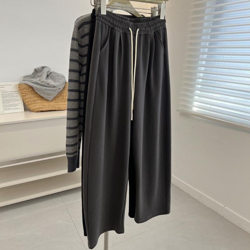 韩版复古高腰深灰色运动裤女宽松减龄洋气直筒休闲裤2024秋季新款