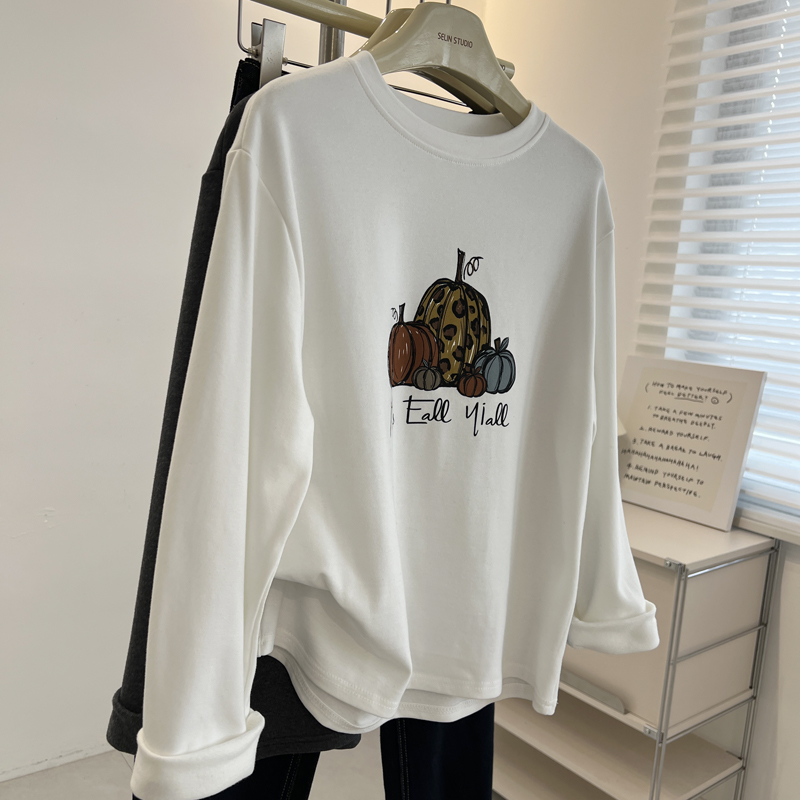 长袖韩版卡通印花棉质女t恤打底