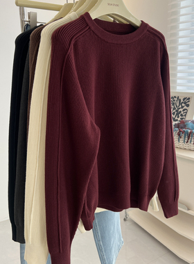 韩版复古设计感坑条纹套头毛衣女宽松温柔内搭针织衫上衣秋冬新款