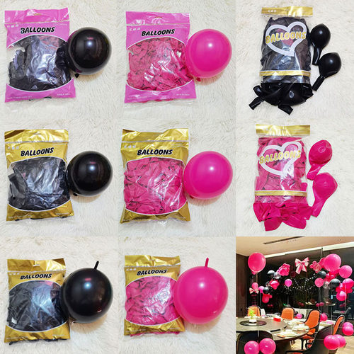 黑色玫红色气球生日节庆装饰造型