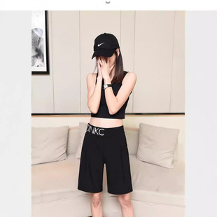 直筒五分裤 西装 大码 夏季 薄款 女新款 高腰阔腿休闲中裤 冰丝短裤