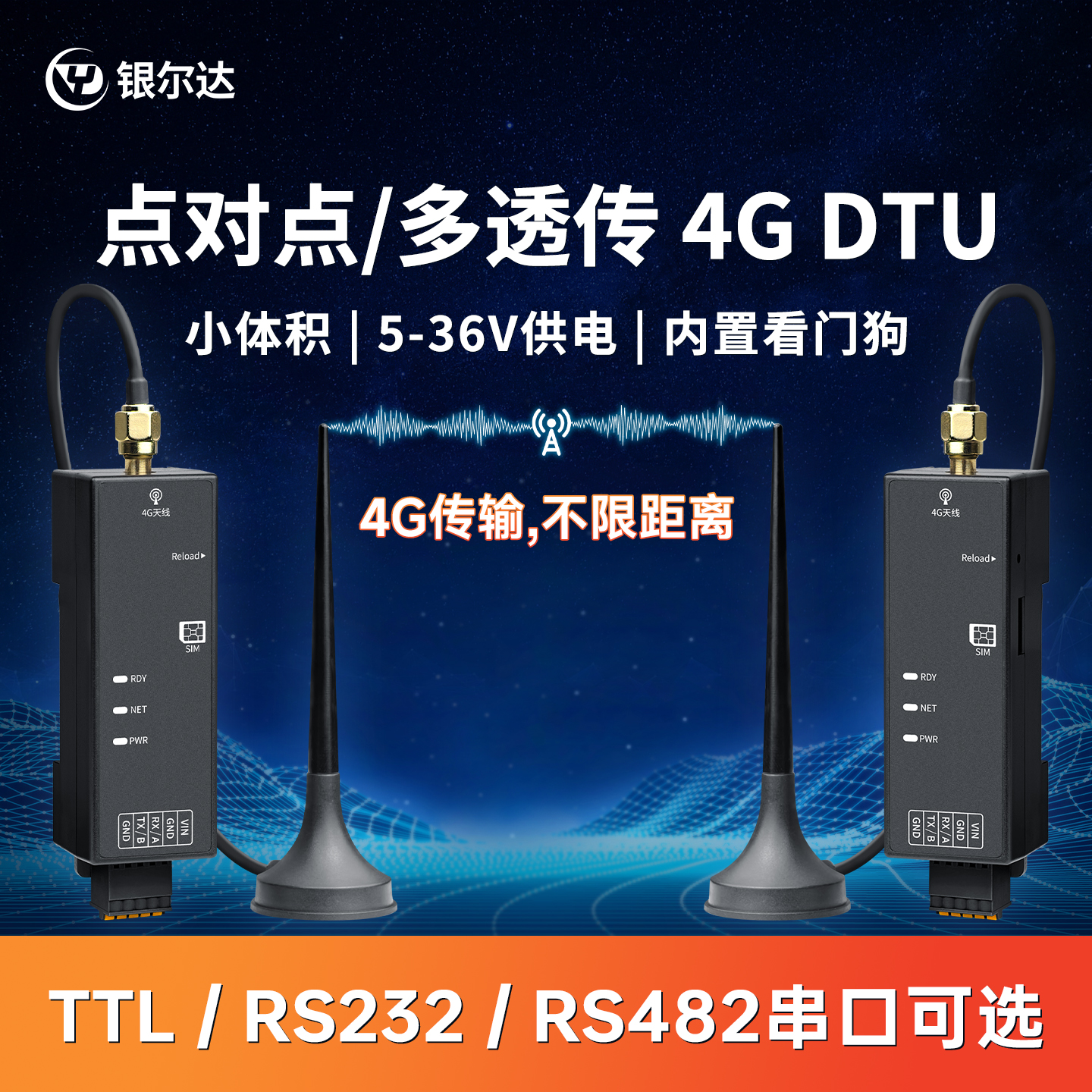 银尔达4G全网通 DTU点对点/对多模块不限距离透传收发内置看门狗