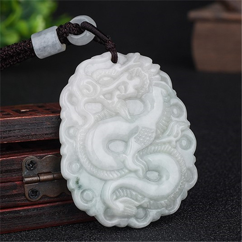 糯种玉佩男款龙牌项链缅甸翡翠